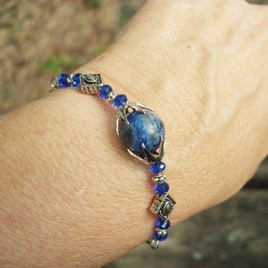 Lapis lazuli and crystal silver bracelet